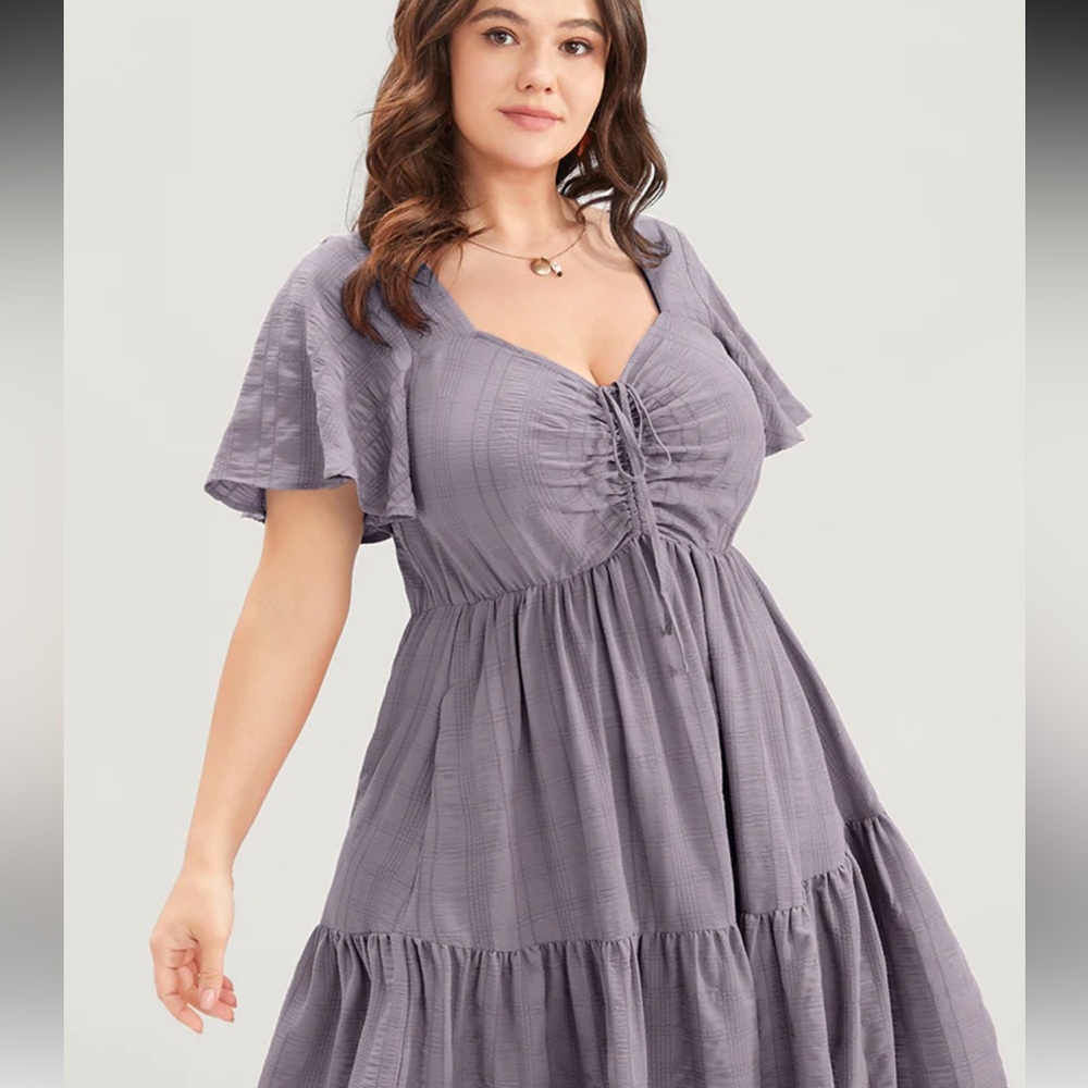 Plain Ruched Drawstring Pocket Ruffle Tiered Dress - Picture 6 of 7